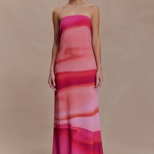 Meshki Amaya Strapless Chiffon Maxi Dress - Pink Sunset Print